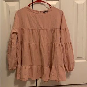 SHEIN pink ruffled blouse